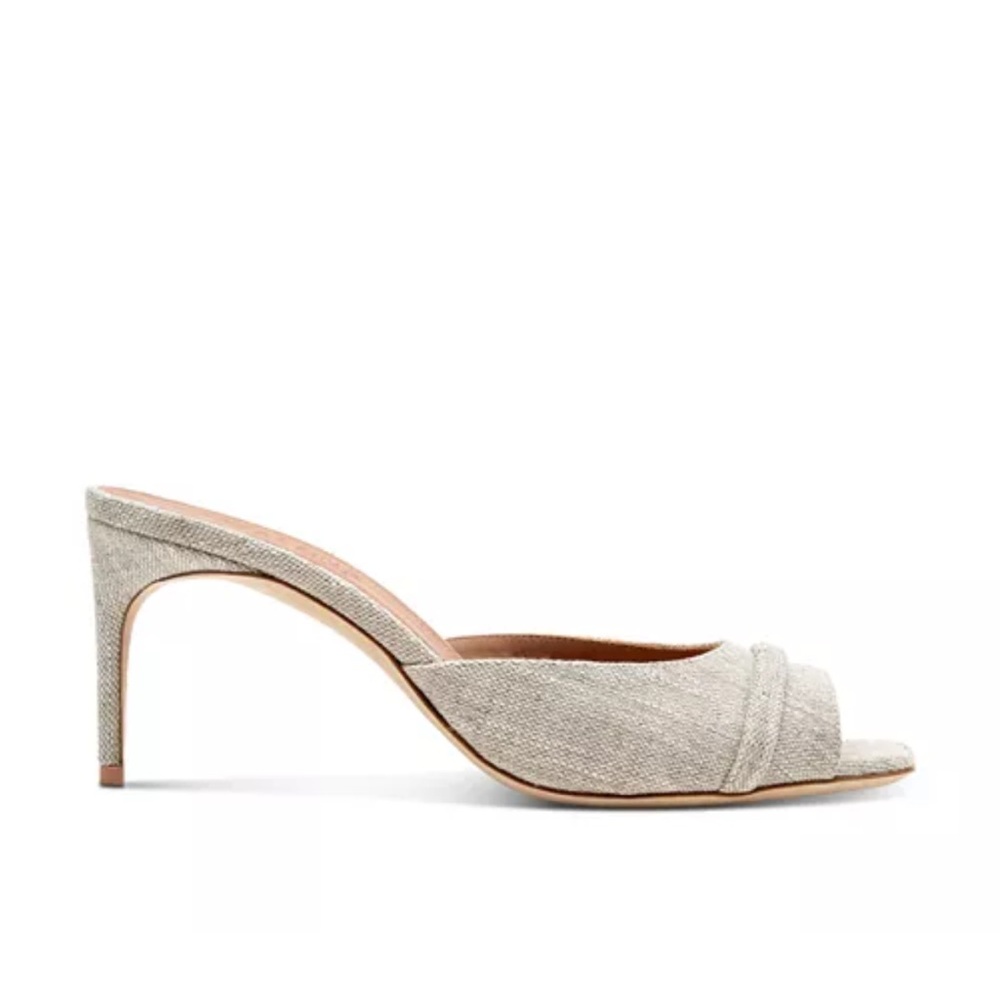 Malone Souliers Lumi 70 Linen Slide Sandals Beige EU 38 Made in Italy NWT